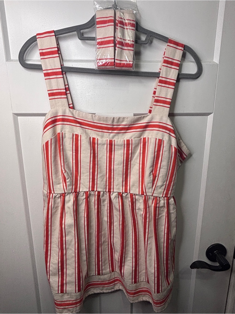 CAbi Cream and Red Striped Skirt
